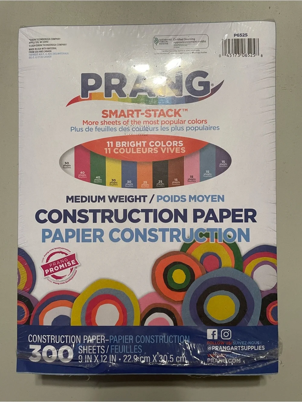 Smart-Stack Medium Weight Construction Paper - 11 Bright Colors (Multicolor)